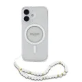 Калъф за iPhone 16 Plus - Guess IML Glitter with Pearl Strap MagSafe (GUHMP16MHGCGCRELST) - Clear