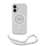 Калъф за iPhone 16 Plus - Guess IML Glitter with Pearl Strap MagSafe (GUHMP16MHGCGCRELST) - Clear