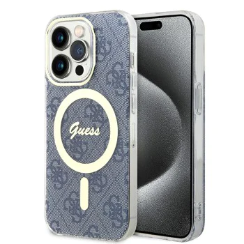 Калъф за iPhone 15 Pro - Guess IML 4G MagSafe (GUHMP15LH4STB) - син
