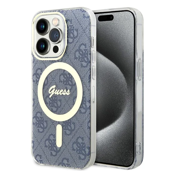Калъф за iPhone 15 Pro - Guess IML 4G MagSafe (GUHMP15LH4STB) - син