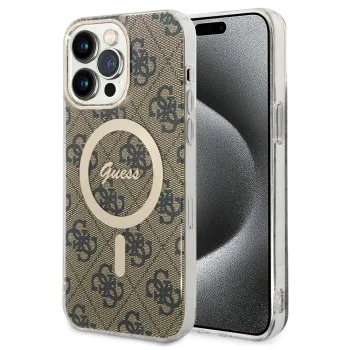 Калъф за iPhone 15 Pro - Guess IML 4G MagSafe (GUHMP15LH4STW) - Кафяв
