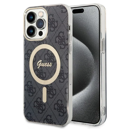 Калъф за iPhone 15 Pro - Guess IML 4G MagSafe (GUHMP15LH4STK) - Черен