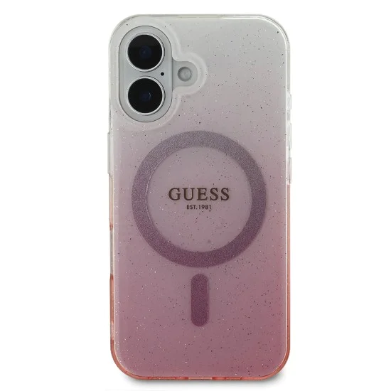 Калъф за iPhone 16 - Guess IML Glitter Glitter Gradient MagSafe (GUHMP16SHGRCELP) - Розов