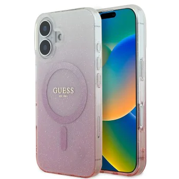 Калъф за iPhone 16 - Guess IML Glitter Glitter Gradient MagSafe (GUHMP16SHGRCELP) - Розов