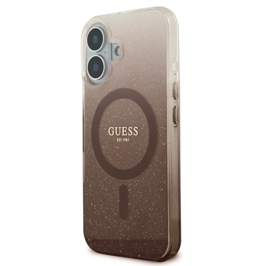 Калъф за iPhone 16 Plus - Guess IML Glitter Glitter Gradient MagSafe (GUHMP16MHGRCELW) - Кафяв