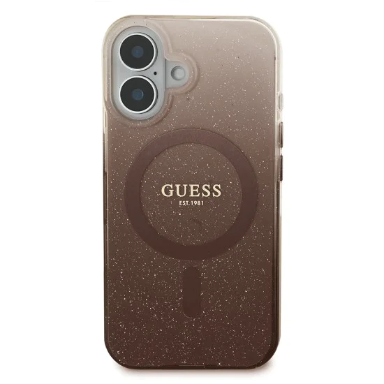 Калъф за iPhone 16 Plus - Guess IML Glitter Glitter Gradient MagSafe (GUHMP16MHGRCELW) - Кафяв
