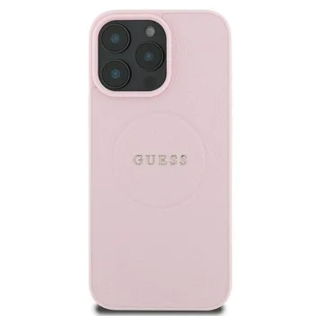 Калъф за iPhone 15 Pro Max - Guess Grained Gold Ring MagSafe (GUHMP15XPGHSMMP) - Розов