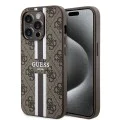 Калъф за iPhone 15 Pro - Guess Hardcase 4G Printed Stripes MagSafe (GUHMP15LP4RPSW) - кафяв