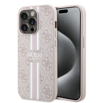 Калъф за iPhone 15 Pro - Guess Hardcase 4G Printed Stripes MagSafe (GUHMP15LP4RPSP) - Розов