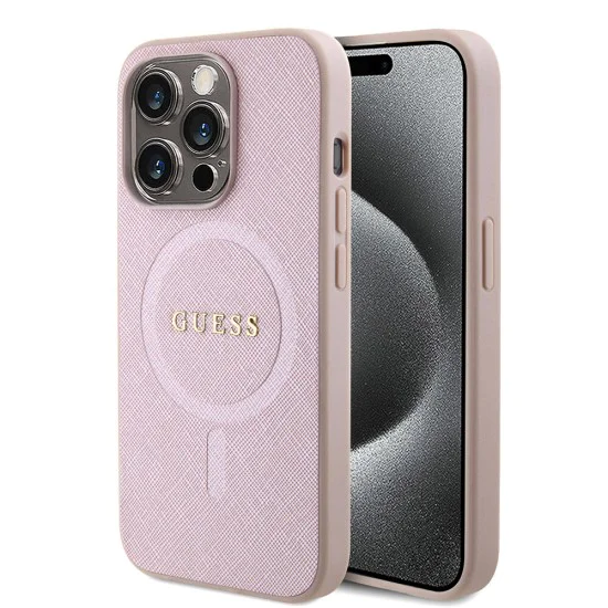 Калъф за iPhone 15 Pro - Guess Saffiano MagSafe (GUHMP15LPSAHMCP) - Розов