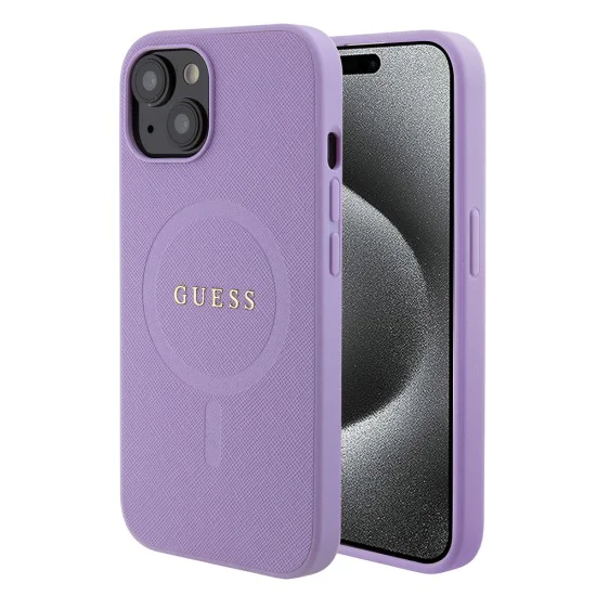 Калъф за iPhone 15 - Guess Saffiano MagSafe (GUHMP15SPSAHMCU) - Лилав