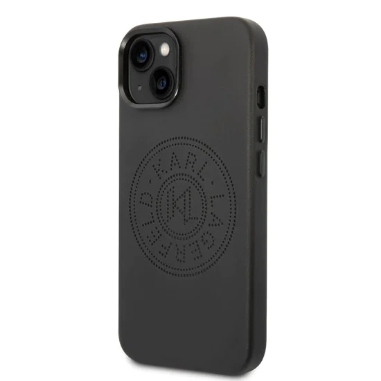 Калъф за IPhone 14 Plus - Karl Lagerfeld Hardcase Leather Perforated (KLHCP14MFWWHK) - черен