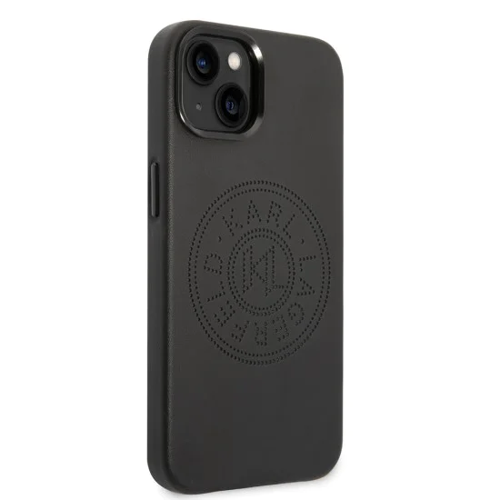 Калъф за IPhone 14 Plus - Karl Lagerfeld Hardcase Leather Perforated (KLHCP14MFWWHK) - черен