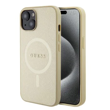 Калъф за iPhone 15 Plus - Guess Saffiano MagSafe (GUHMP15MPSAHMCB) - златен