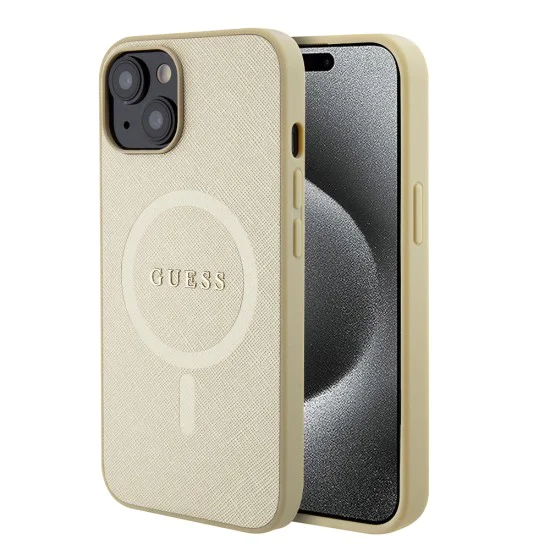 Калъф за iPhone 15 Plus - Guess Saffiano MagSafe (GUHMP15MPSAHMCB) - златен