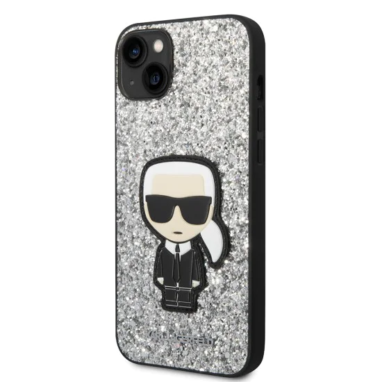 Калъф за iPhone 14 Plus - Karl Lagerfeld Hardcase Glitter (KLHCP14MGFKPG) - Silver Flakes Ikonik