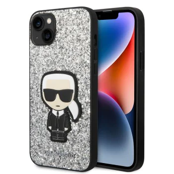 Калъф за iPhone 14 Plus - Karl Lagerfeld Hardcase Glitter (KLHCP14MGFKPG) - Silver Flakes Ikonik