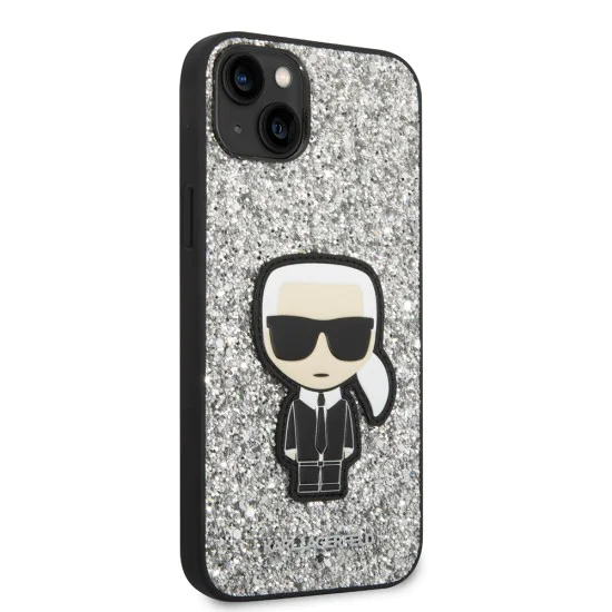 Калъф за iPhone 14 Plus - Karl Lagerfeld Hardcase Glitter (KLHCP14MGFKPG) - Silver Flakes Ikonik