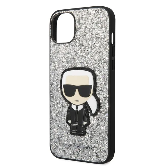 Калъф за iPhone 14 Plus - Karl Lagerfeld Hardcase Glitter (KLHCP14MGFKPG) - Silver Flakes Ikonik