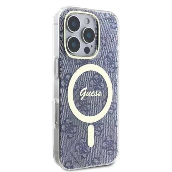 Калъф за iPhone 16 - Guess IML 4G MagSafe (GUHMP16SH4STB) - син