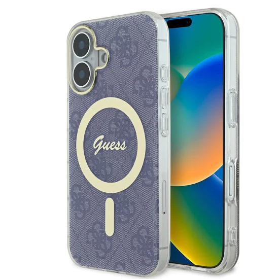Калъф за iPhone 16 - Guess IML 4G MagSafe (GUHMP16SH4STB) - син