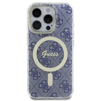 Калъф за iPhone 16 - Guess IML 4G MagSafe (GUHMP16SH4STB) - син
