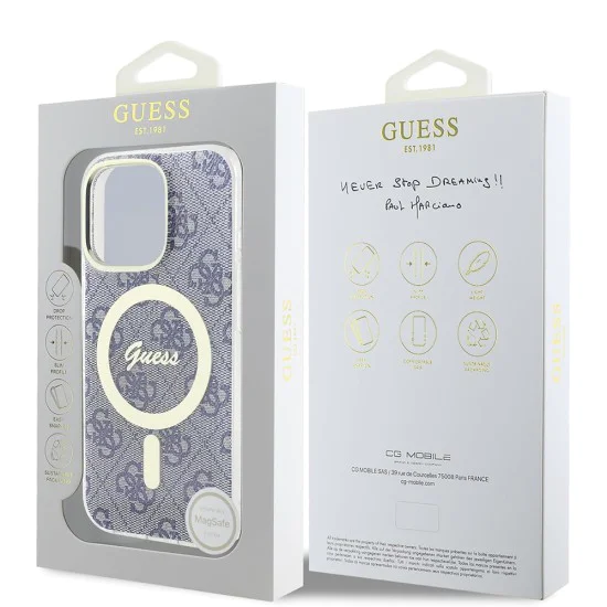 Калъф за iPhone 16 - Guess IML 4G MagSafe (GUHMP16SH4STB) - син