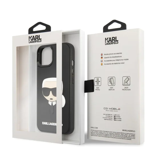 Калъф за iPhone 14 Plus - Karl Lagerfeld 3D Design (KLHCP14MKHH3DBK) - Гумена глава на Карл