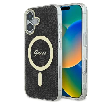 Калъф за iPhone 16 - Guess IML 4G MagSafe (GUHMP16SH4STK) - Черен