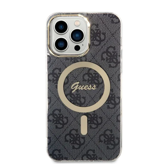 Калъф за iPhone 16 - Guess IML 4G MagSafe (GUHMP16SH4STK) - Черен