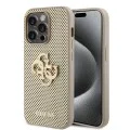 Калъф за iPhone 15 Pro - Guess Leather Perforated 4G (GUHCP15LPSP4LGD) - златен