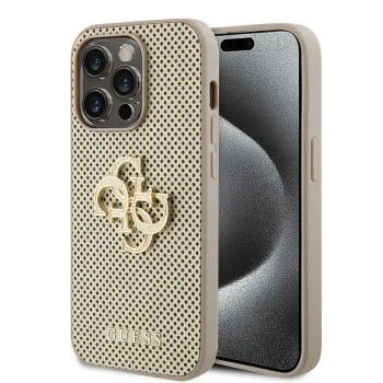 Калъф за iPhone 15 Pro - Guess Leather Perforated 4G (GUHCP15LPSP4LGD) - златен