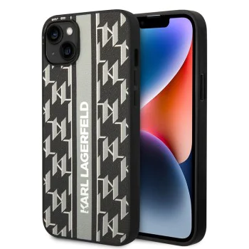 Калъф за IPhone 14 Plus - Karl Lagerfeld Hardcase монограм (KLHCHCP14MPGKLSKKG) - сива лента