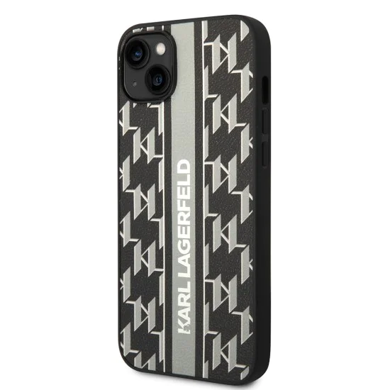 Калъф за IPhone 14 Plus - Karl Lagerfeld Hardcase монограм (KLHCHCP14MPGKLSKKG) - сива лента