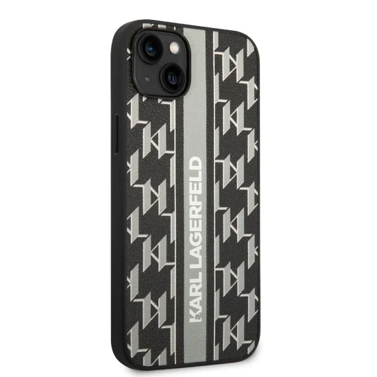 Калъф за IPhone 14 Plus - Karl Lagerfeld Hardcase монограм (KLHCHCP14MPGKLSKKG) - сива лента