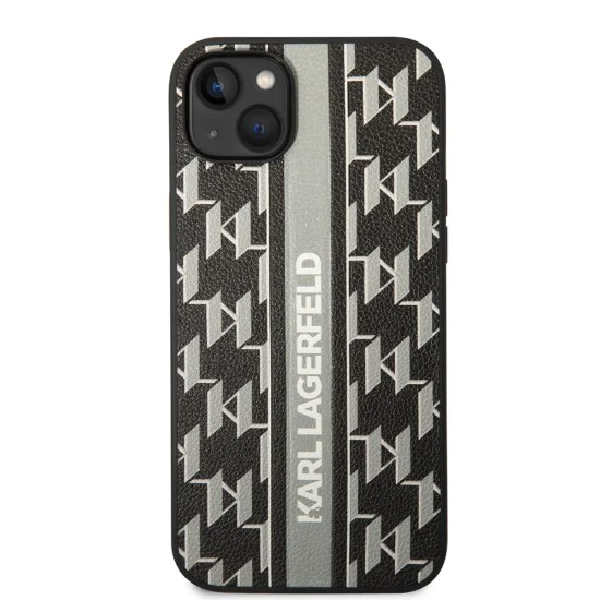 Калъф за IPhone 14 Plus - Karl Lagerfeld Hardcase монограм (KLHCHCP14MPGKLSKKG) - сива лента