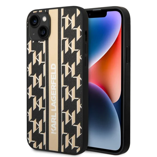 Калъф за IPhone 14 Plus - Karl Lagerfeld Hardcase монограм (KLHCHCP14MPGKKLSKW) - кафява лента