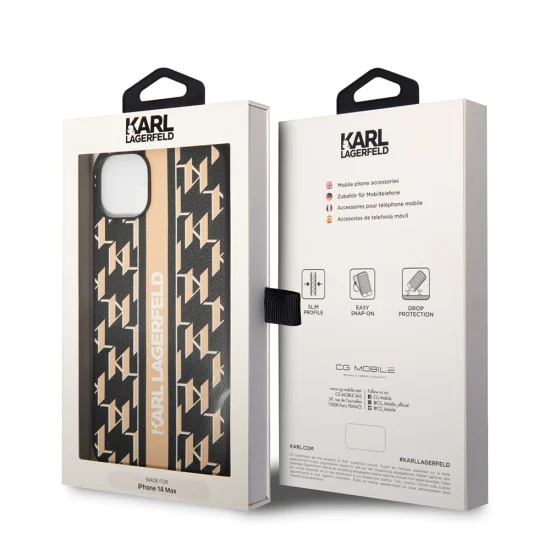 Калъф за IPhone 14 Plus - Karl Lagerfeld Hardcase монограм (KLHCHCP14MPGKKLSKW) - кафява лента