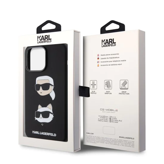 Калъф за iPhone 15 Pro Max - Karl Lagerfeld Silicone (KLHCP15XSDHKKCNK) - Karl&Choupette Head