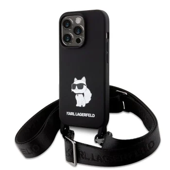 Калъф за iPhone 15 Pro Max - Karl Lagerfeld Silicone Crossbody (KLHCP15XSCSCBSKBSKNK) - Ikonik