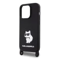 Калъф за iPhone 15 Pro Max - Karl Lagerfeld Silicone Crossbody (KLHCP15XSCSCBSKBSKNK) - Ikonik