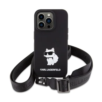 Калъф за iPhone 15 Pro Max - Karl Lagerfeld Silicone Crossbody (KLHCP15XSCSCBSKBSKNK) - Ikonik
