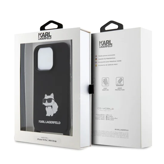 Калъф за iPhone 15 Pro Max - Karl Lagerfeld Silicone Crossbody (KLHCP15XSCSCBSKBSKNK) - Ikonik