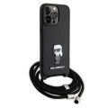 Калъф за iPhone 15 Pro Max - Karl Lagerfeld Saffiano Crossbody (KLHCP15XSASASKKNPSK) - Monogram Metal Pin Karl