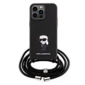 Калъф за iPhone 15 Pro Max - Karl Lagerfeld Saffiano Crossbody (KLHCP15XSASASKKNPSK) - Monogram Metal Pin Karl
