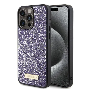 Калъф за iPhone 15 Pro - Guess Rhinestone Metal Logo (GUHCP15LPFGSBSP) - Лилав