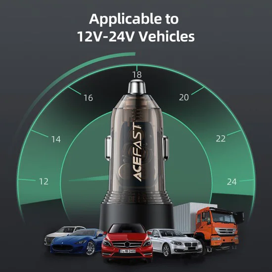 Зарядно за кола B12 – Acefast, Dual-port, Type-C, USB, Dual Fast Charging, 60W – Черно