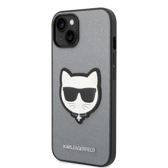 Калъф за iPhone 14 Plus - Karl Lagerfeld Saffiano (KLHCP14MSAPCHG) - Silver Choupette Head
