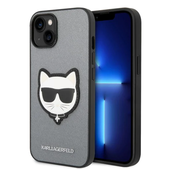 Калъф за iPhone 14 Plus - Karl Lagerfeld Saffiano (KLHCP14MSAPCHG) - Silver Choupette Head