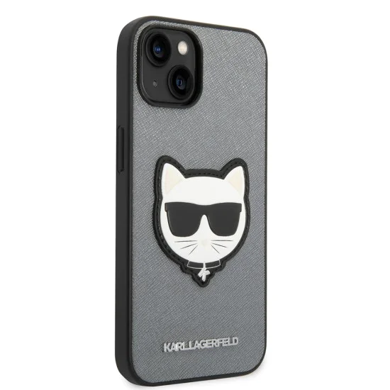 Калъф за iPhone 14 Plus - Karl Lagerfeld Saffiano (KLHCP14MSAPCHG) - Silver Choupette Head